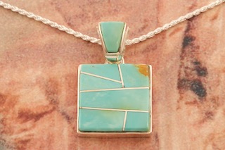 Calvin Begay Genuine Kingman Turquoise Sterling Silver Navajo Pendant